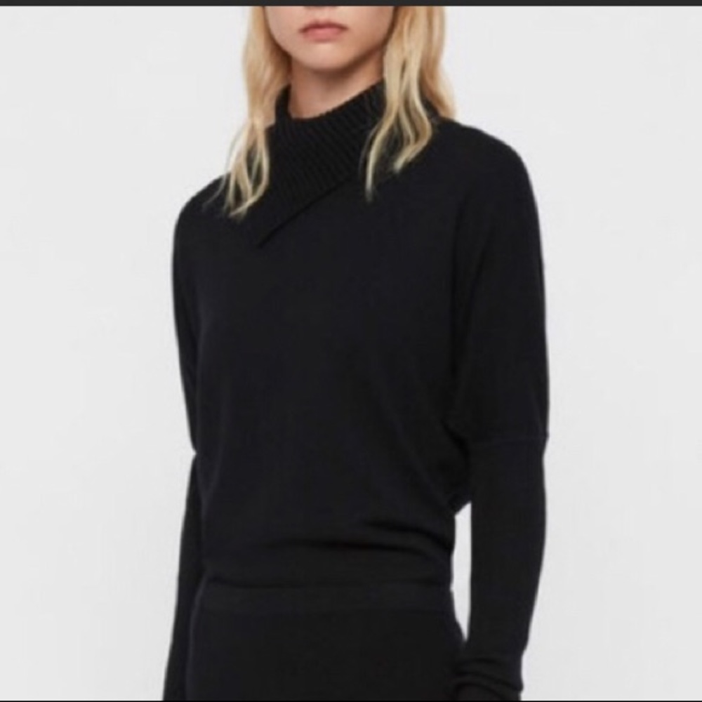 All Saints Black Button Down Turtleneck Sweater M